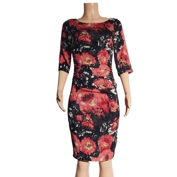 TRACY Reese Anthropology Floral Ruched Silk Sheath Dress Size: 4 - Picture 1 of 14